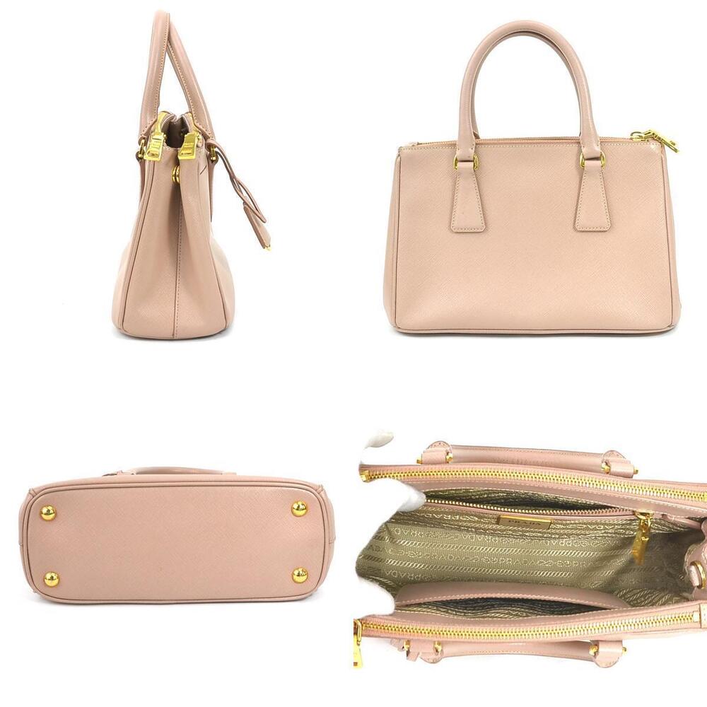 Prada Beige Pink Saffiano Galleria Leather Gold Bag 2way Shoulder Pink Gold